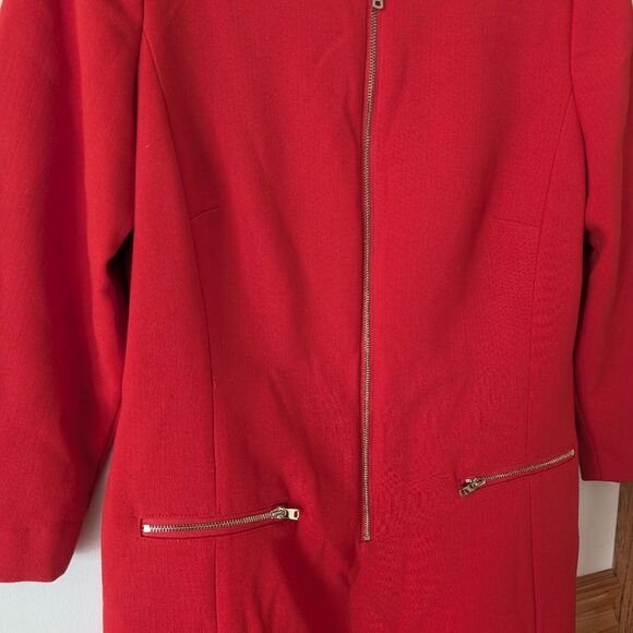 Ann Taylor Red Gold Zipper Shift Dress Size 8 - Picture 2 of 8